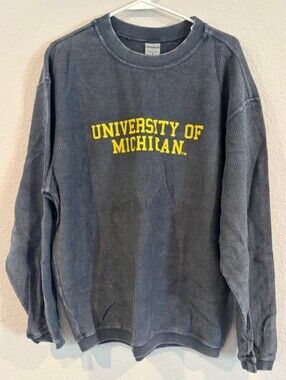 NEW Chicka-d Womens Classic Casual Blue Ribbed University Of Michigan Crewneck S